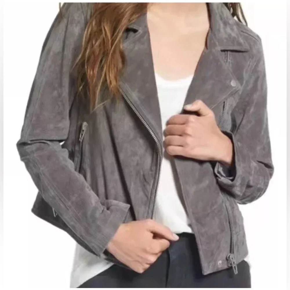 NWT BLANKNYC Suede Moto Jacket in Silver Screen Sz M - Picture 2 of 9